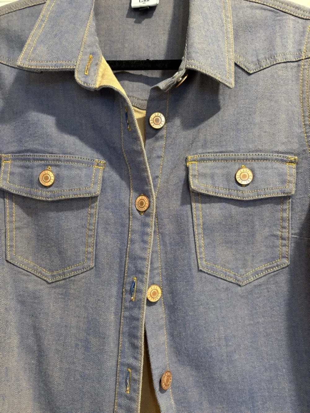CAbi Faded Blue Jean Jacket with Tan Accents - Picture 2 of 5
